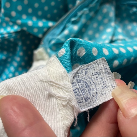 Vintage 60s 70s Blue Polka Dot Zip Front Dress ILGWU Mini Dress XS Small - Picture 4 of 6